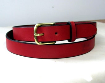 Handcrafted Red Full-Grain English Bridle Leather Belt