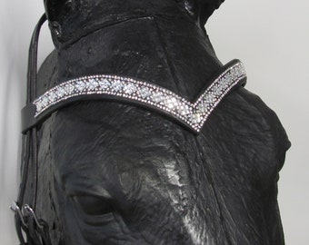 FSS JET BLACK 8mm DOT Clear Rhinestone BLING Crystal Padded Browband Custom Made FSS JET BLACK 8mm DOT Clear Rhinestone BLING Crystal Padded Browband Custom Made