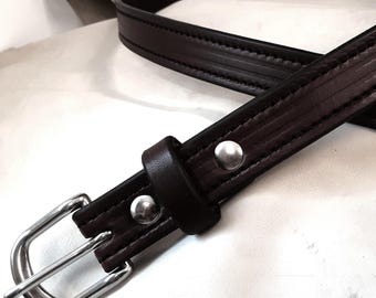 Handcrafted Dark Havana Brown Stitched Leather Belt