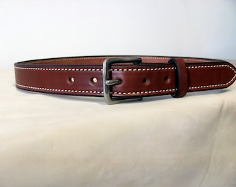 Handmade Medium Brown Stitched Leather Belt