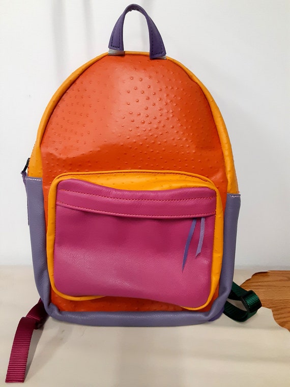 Handcrafted Leather Backpacks - Pink, Orange, and Yellow  display picture 1