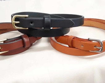 Skinny / Narrow Leather Belts - 3/4" Wide - Various Colors Available