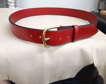 Handcrafted Red Full-Grain English Bridle Leather Belt