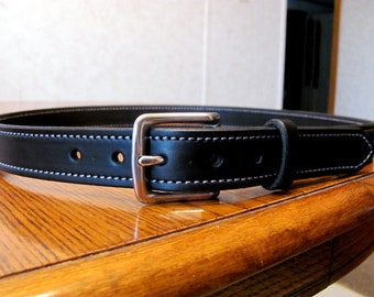 Handmade Black Leather Stitched Belt