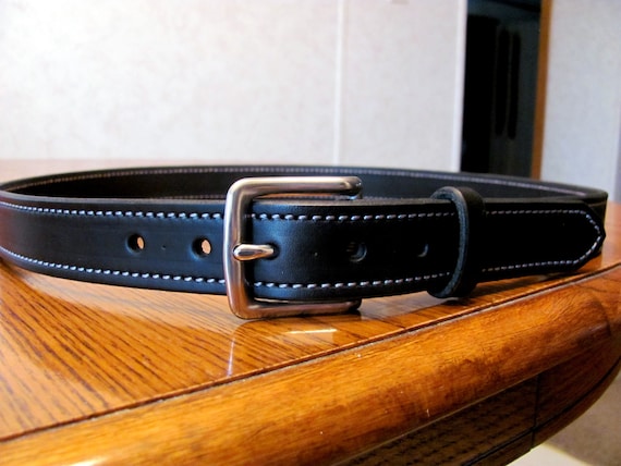 Handmade Black Leather Stitched Belt 