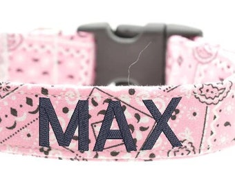 Pink Bandana Dog Collar with Custom Embroidery