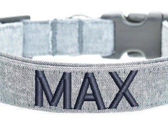 Black Chambray Dog Collar with Custom Embroidery