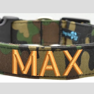 Green Camo Dog Collar with Custom Embroidery
