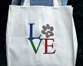 Embroidered cotton shopping tote. Support animal rescue!