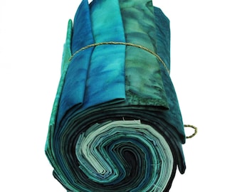12 Fat Quarters from 1895s Batiks, Teal Colorway