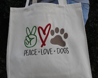 Embroidered cotton shopping tote. Support animal rescue!
