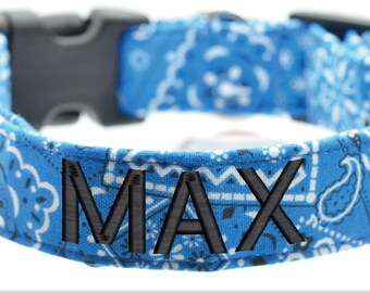 Blue Bandana Dog Collar with Custom Embroidery