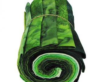 12 Fat Quarters from 1895s Batiks, Green Colorway