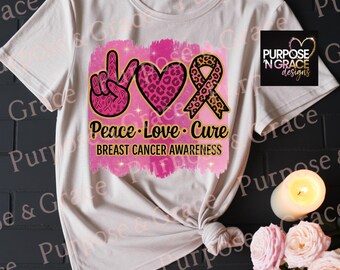 Peace Love Cure Breast Cancer Awareness PNG | Sublimation, DTF, Printable Vinyl Ready design