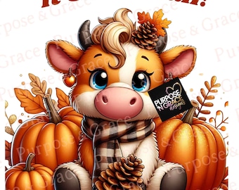Highland Cow Fall Digital Download: Autumn Leaves PNG