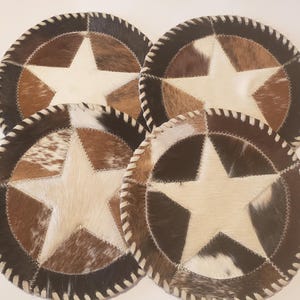 Handmade Cowhide Star Mat, Western Hair-On Hide, Hand-Laced Edge Rustic Decor
