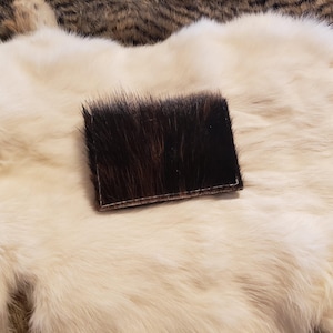 Mini Western Brown Hair on Hide Cowhide Card Wallet, Four Card Slots, Western Leather Wallet, Minimalist