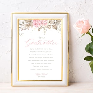 Godmother Gift on Baptism Day|Godmother PRINTABLE|Prayer Sign|DIGITAL DOWNLOAD|Custom Godmother printable gift|Gift from Godchild
