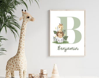Name Safari Animals PRINTABLE|Safari Nursery Wall Art|DIGITAL DOWNLOAD|Printable Safari wall art for child's room|giraffe elephant lion sign