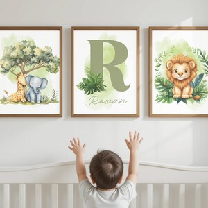 Initial Name Safari PRINTABLE|Safari animals nursery wall art set of 3|Toddler Safari Wall Art|Custom Name Safari wall art for boy&#39;s room