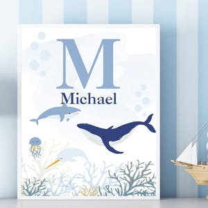 Custom Ocean Theme PRINTABLE|Ocean Nursery Wall Art|DIGITAL DOWNLOAD|Printable Ocean animals sign for child&#39;s room|Sea nursery decor|whale