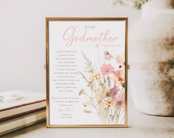 Godmother Gift on Baptism Day|Godmother PRINTABLE|Prayer Sign|DIGITAL DOWNLOAD|Custom Godmother printable gift|Gift from Godchild