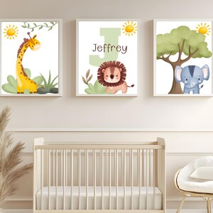 Personalized Safari PRINTABLE|Safari animals nursery wall art set of 3|Toddler Safari Wall Art|Custom Name Safari wall art for child&#39;s room