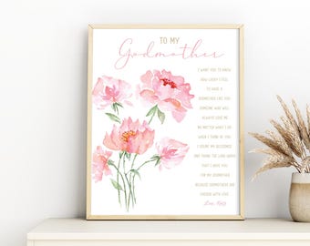 Godmother Gift on Baptism Day|Godmother PRINTABLE|Prayer Sign|DIGITAL DOWNLOAD|Custom Godmother printable gift|Gift from Godchild