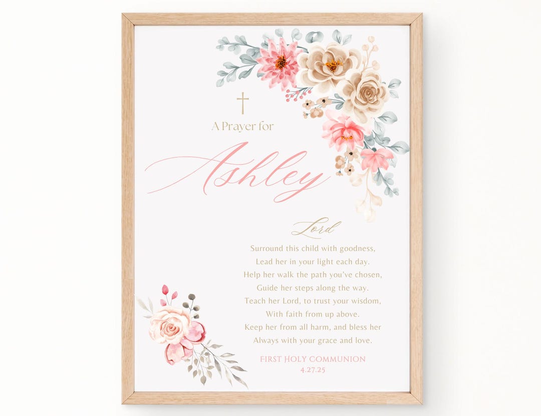 Personalized First Communion Print | Floral Prayer for Girl (8x10 ...