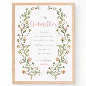 Godmother Gift on Baptism Day|Godmother PRINTABLE|Prayer Sign|DIGITAL DOWNLOAD|Custom Godmother printable gift|Gift from Godchild