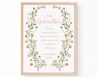 Godmother Gift on Baptism Day|Godmother PRINTABLE|Prayer Sign|DIGITAL DOWNLOAD|Custom Godmother printable gift|Gift from Godchild