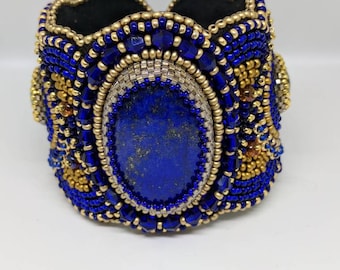 Lapis lazuli Bead Embroidered Cuff