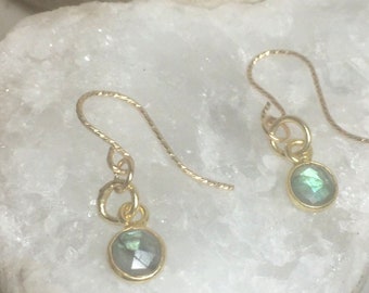 Labradorite earrings, necklace, Gold Filled Sterling Silver chain