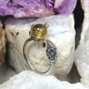 Cumpleaños de noviembre, citrino y aguamarina, pájaro de plata esterlina con anillo de frutas