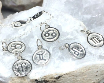 Star Sign Sterling Silver disc pendant with Sterling  Silver chain