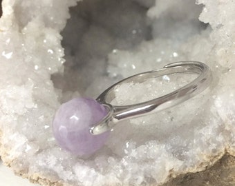 Amethyst, Sterling Silver ring, adjustable