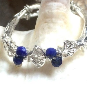 Sterling Silver Ginko leaf ring - adjustable with semi precious stones, choice of four