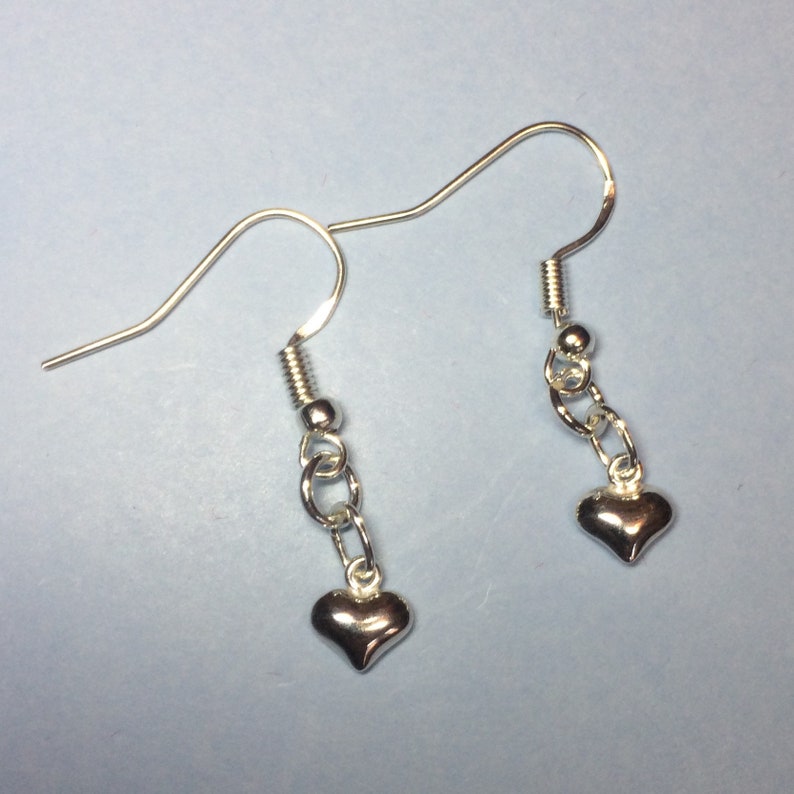 Sterling silver little puffed heart earrings image 1