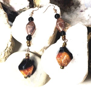 Fire Agate, Copper, Black Onyx Statement pendant and earrings set