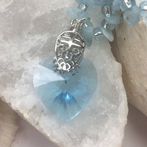 Aquamarine necklace/choker with Aqua Swarovski crystal heart pendant, magnetic clasp