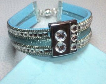 Wrap bracelet with faux leather, diamante and Swarovski crystals with magnetic clasp