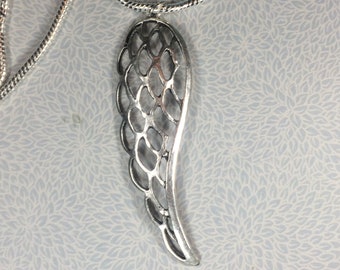 Antique silver Angel wing pendant with Sterling silver snake chain