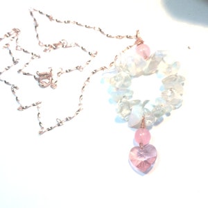 Heart Opalite, Rose Quartz and Rose Gold pendant