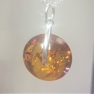 Baltic Amber, Sterling Silver - honey amber disc, 20&quot; chain