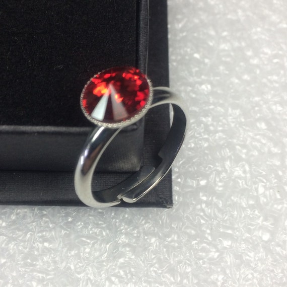 July Bday Ruby Red Swarovski Crystal Ring With a Titanium Plated