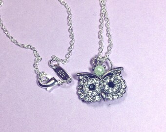 Collana con gufo in argento sterling: ciondolo con zirconi cubici, catena a maglie quadrate - Italia