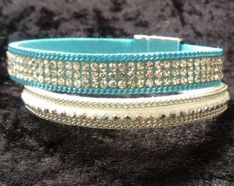 WRAP  - faux leather wrap bracelet with diamante trim and magnetic clasp. 1 inch x 8 inches - turquoise