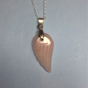 Rose quartz angel wing on a Sterling silver chain