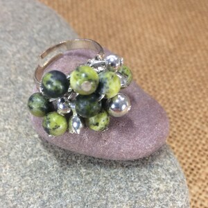 YELLOW turquoise gemstone cluster ring (adjustable multi size) with silver plated decoration and silver plated  base
