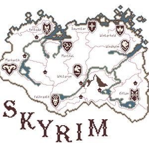 Skyrim-kaart//videogame kruissteekpatroon